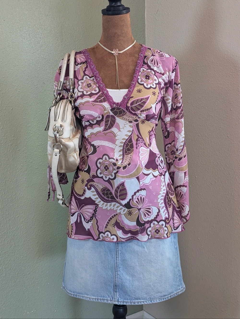 Y2K Jordache Pink Butterfly Paisley Blouse